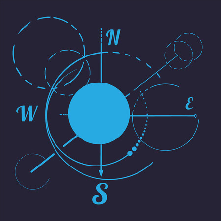Geometry blue scheme sacred compass round symbol on dark backgroundのイラスト素材