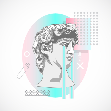 Trendy sculpture modern design Memphis style holographic poster illustration.のイラスト素材