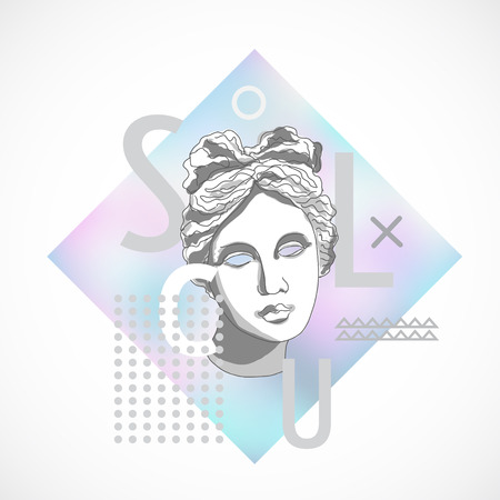 Trendy sculpture modern design Memphis style holographic poster illustration.のイラスト素材