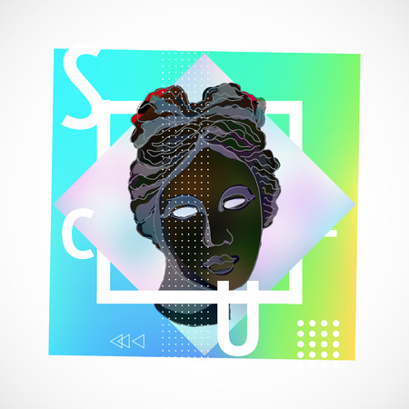 Trendy sculpture modern design Memphis style holographic poster illustration.のイラスト素材
