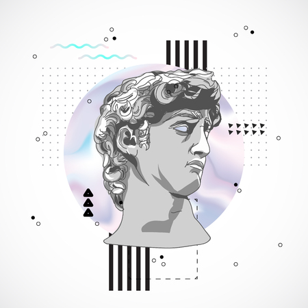 Trendy sculpture modern design Memphis style holographic poster illustration.のイラスト素材