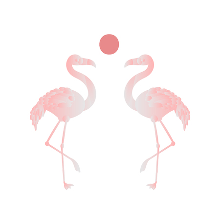 Tropical birds set of flamingo. Exotic rose bird illustrations, jungle tree, trendy art. For print or coverのイラスト素材