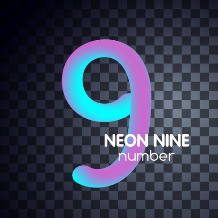 Nine neon number 9 logo icon fluid setのイラスト素材