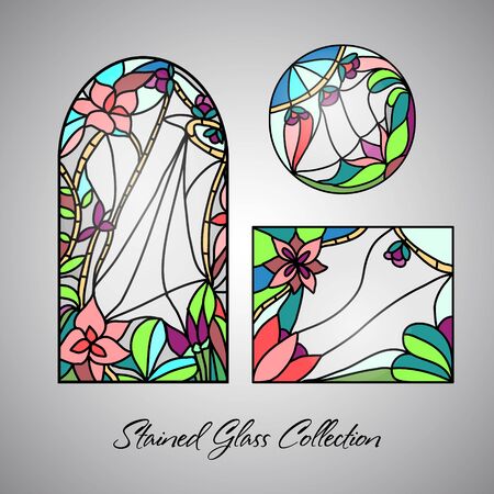 Floral bright stained glass decorative pattern colored mosaic windowのイラスト素材