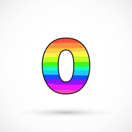 Rainbow zero number round shape comic cartoon style multicolor vector sign spectrum line bright symbolのイラスト素材