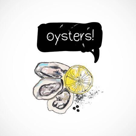 Oysters seafood taste for packing or menu watercolor spray seafood poster on white backgroundのイラスト素材