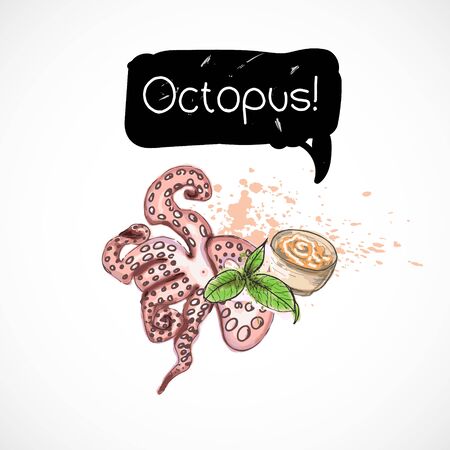 Octopus seafood taste for packing or menu watercolor spray seafood poster on white backgroundのイラスト素材