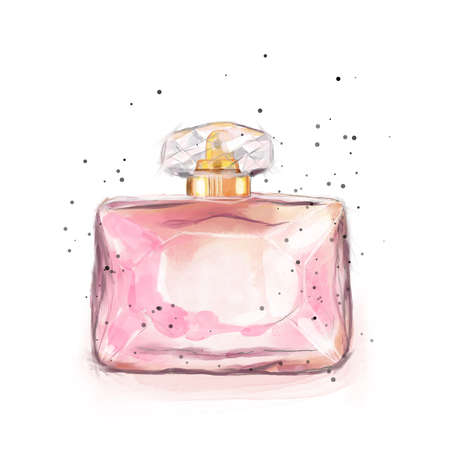 Fashion illustration perfume watercolor pink color printの写真素材