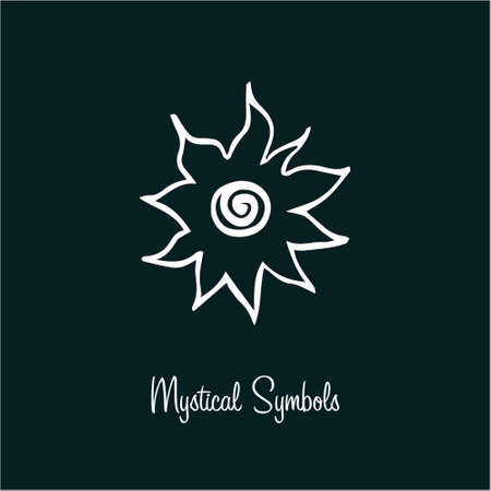 Mystical spiritual symbol sun spiral, style old school, tattoo, icon, sign. Magic esoterica talisman element. Vector illustrationのイラスト素材