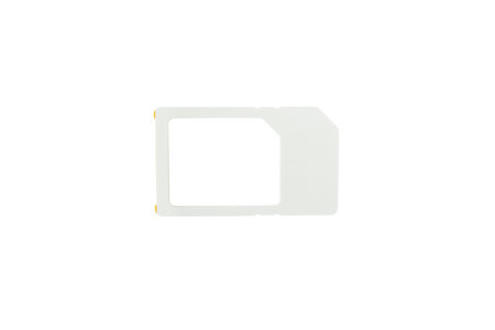 White adapter for sim card. Micro-sim to normal sim adapter isolated on white backgroundの写真素材