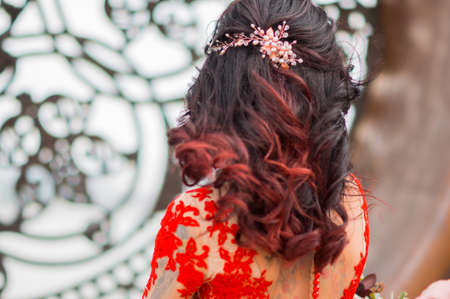 wedding hairstyle with barretteの写真素材