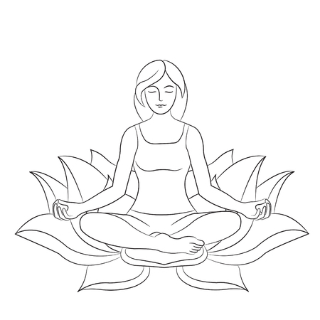 Lotus Yoga logo vector template. Human silhouette with lotus flowerのイラスト素材