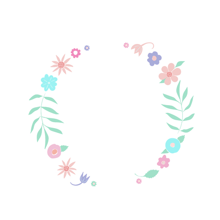 Template of hand drawn floral wreaths with leaves, flowers. Round frame. Creative decorative elements. For valentines day, stickers, wedding, birthday, save the date invitation. - Vectorのイラスト素材