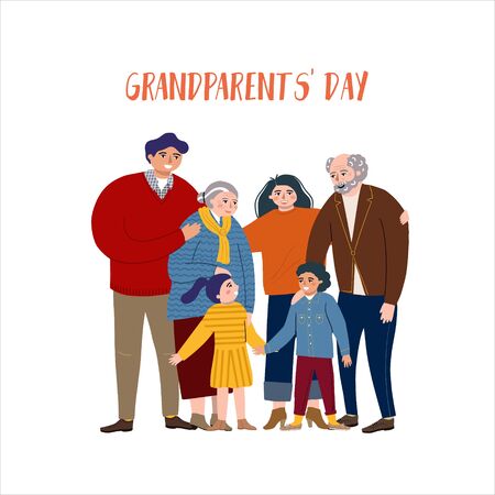 Happy Grandparents day. Big, friendly family together, holding hands huggingのイラスト素材