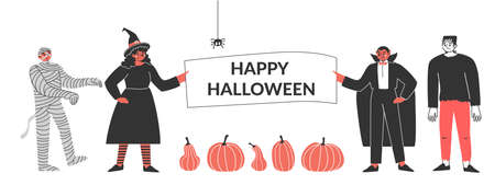 Happy Halloween. Set of funny characters on the theme of Halloween celebrations.のイラスト素材