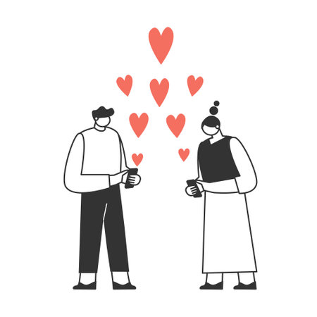 A couple in love. The characters are celebrating Valentines Day. Love and romance concept. Vector illustrationのイラスト素材