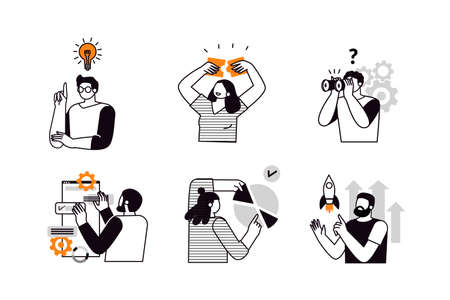 Business Concept illustrations. The concept of the search, Searching for opportunities, solutions, new business ideas. Perfect for web design, banner, mobile app, landing page, vector flat design.のイラスト素材