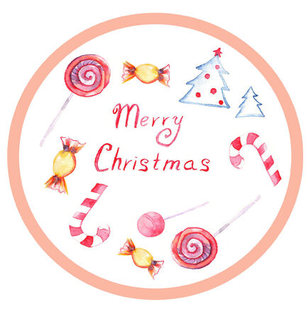 Illustration with candies and christmas trees.  Marry Christmasのイラスト素材