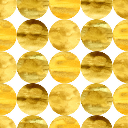 Hand-drawn watercolor seamless pattern with golden hand-drawn circles. Golden figures in the repeated print for the textile and wallpapers. Geometrical backgroundの写真素材