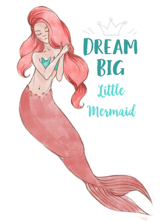 Hand-drawn beautiful mermaid character illustration. Sea template for poster, card, invitation. Dream bigの写真素材