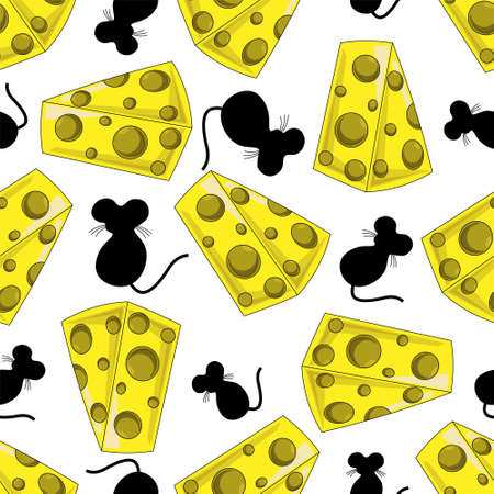Seamless pattern with cheese and miceのイラスト素材