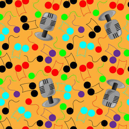 Seamless vector pattern with microphone and color notesのイラスト素材