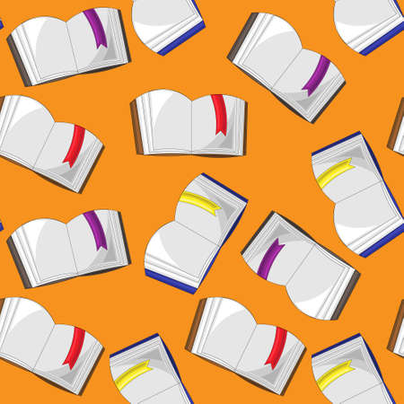 Seamless vector pattern with books and bookmarksのイラスト素材
