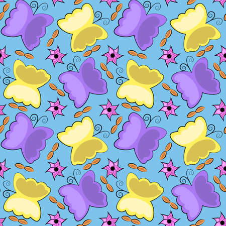 Seamless vector pattern with abstract butterflies and flowersのイラスト素材