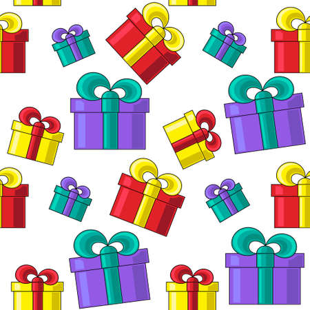 Seamless vector pattern with color packed giftsのイラスト素材