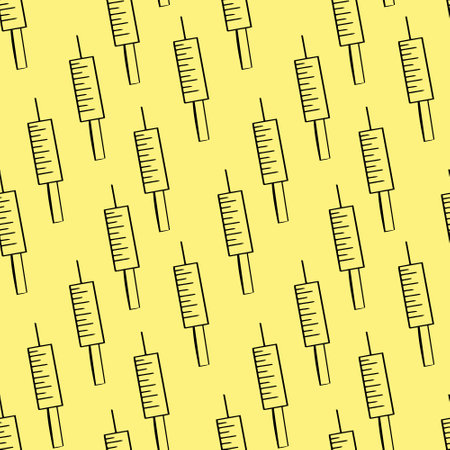 Seamless vector pattern with syringe on yellow backgroundのイラスト素材