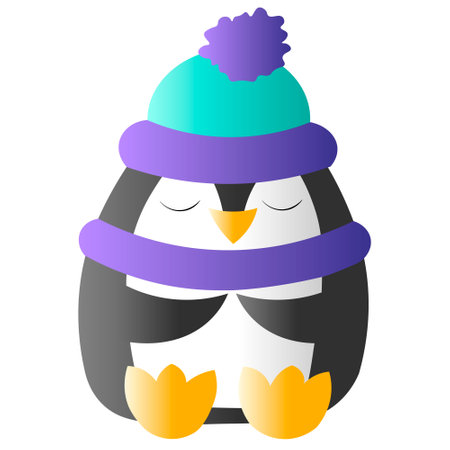 Cute cartoon penguin in hat and scarfのイラスト素材
