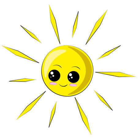 Cute cartoon happy little Sun in colorのイラスト素材