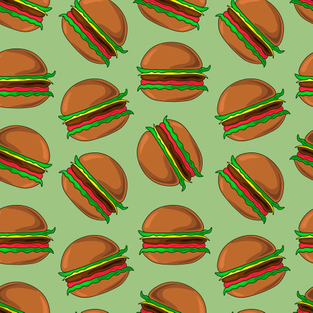Seamless vector pattern with fast tasty hamburgerのイラスト素材