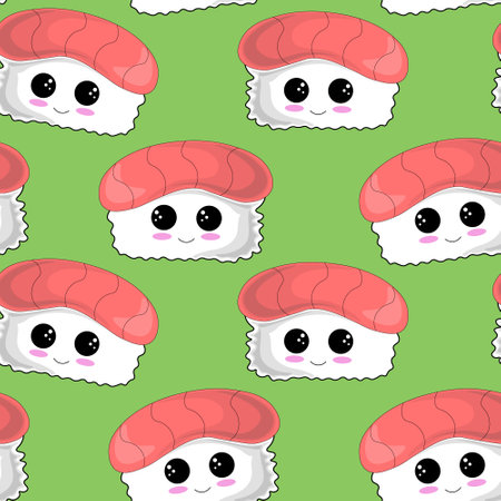Seamless vector pattern with cute cartoon Sushiのイラスト素材
