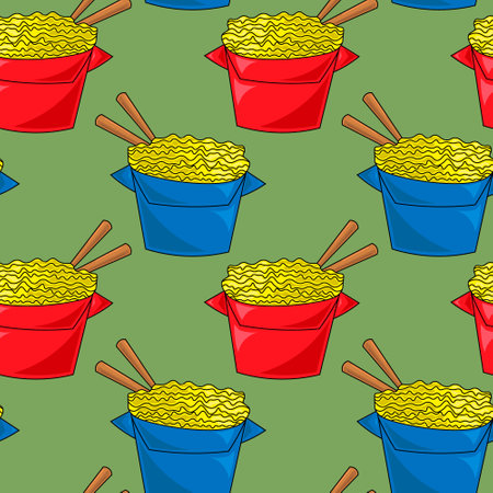 Seamless vector pattern with Chinese noodles in boxのイラスト素材