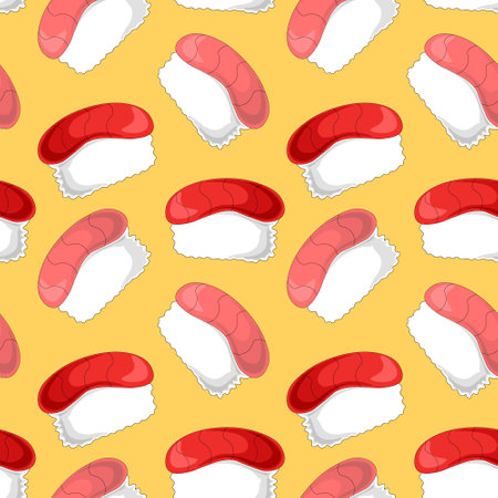 Seamless vector pattern with red and pink sushiのイラスト素材
