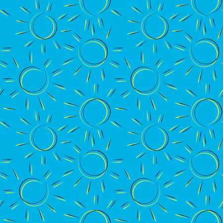 Seamless vector pattern with sun on blue backgroundのイラスト素材