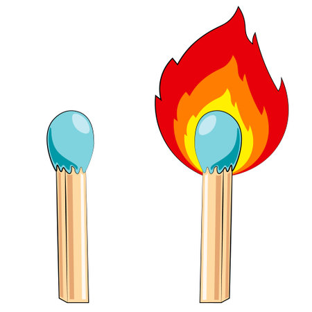 Safety match and burning match in colorのイラスト素材