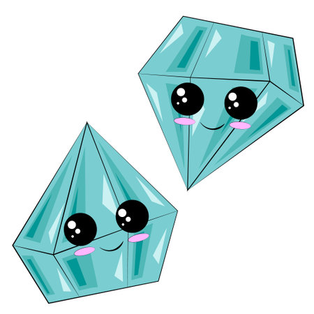 Cute cartoon happy little blue gemstone diamondのイラスト素材