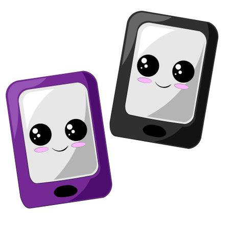 Cute cartoon happy black and purple mobile phoneのイラスト素材