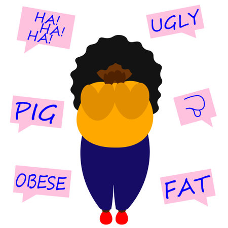 A black fat women listens to insults and cries.のイラスト素材