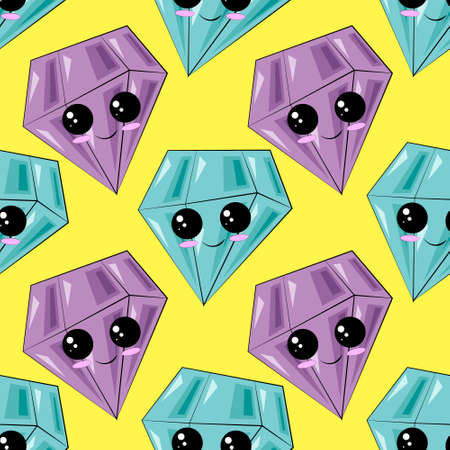 Seamless vector pattern with cute cartoon diamondのイラスト素材