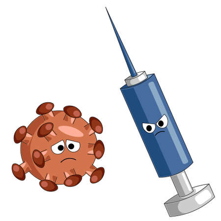 Evil syringe against the virus. Cartoon illustrationのイラスト素材