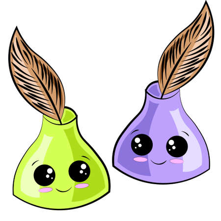 Cute cartoon happy purple and green inkwellのイラスト素材