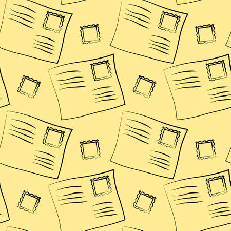 Seamless vector pattern with outline envelope and stampのイラスト素材