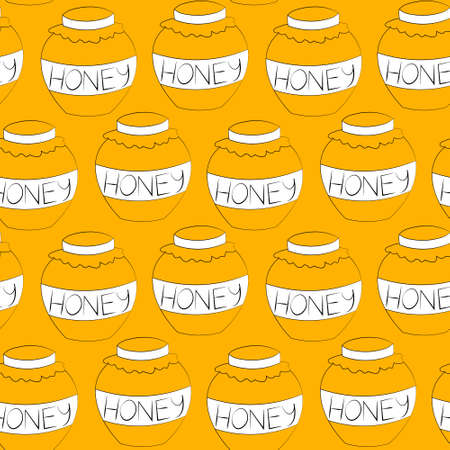 Seamless vector pattern with outline jar of honeyのイラスト素材