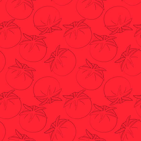 Seamless vector pattern with outline red tomatoのイラスト素材