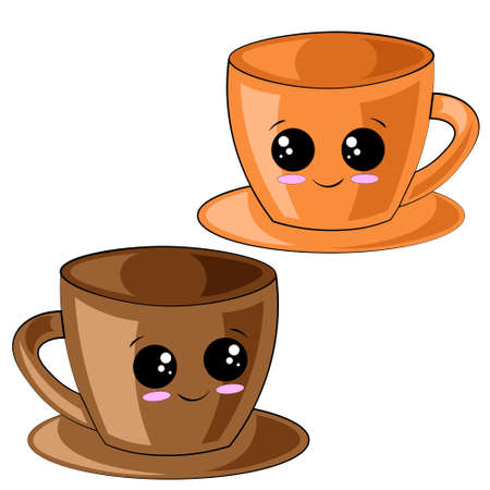 Cute cartoon Cups. Draw illustration in colorのイラスト素材