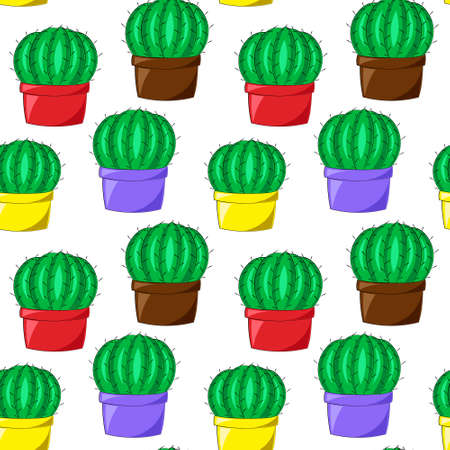 Seamless vector pattern with cactus in colors potのイラスト素材