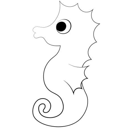 Cute cartoon Seahorse. Draw illustration in black and whiteのイラスト素材